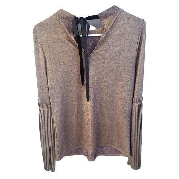 Soul Sanctuary Purple & Gold Metallic Long Flair Sleeve Top with Tie Neck - M - Picture 2 of 5